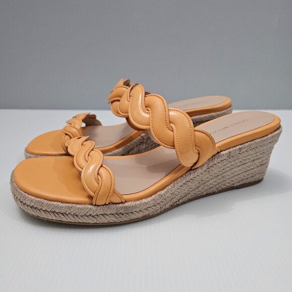 Stuart Weitzman Twist Espadrille Womens 8 Mango Leather Jute Wedge Sandal - Picture 16 of 16